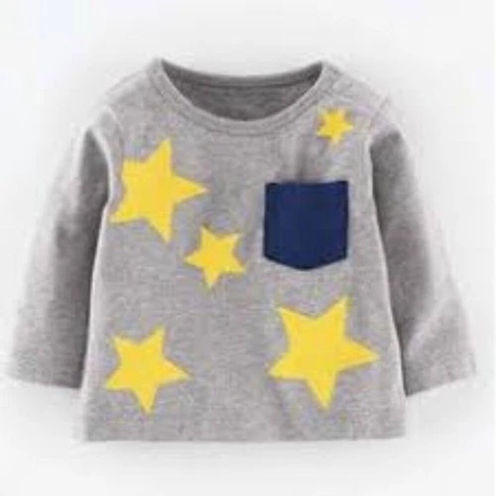 Baby Boden Gray Long Sleeve T-Shirt - Star Patches, Boys 2-3Y